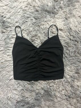 SHEIN Black Ruched V-Neck Cropped Cami